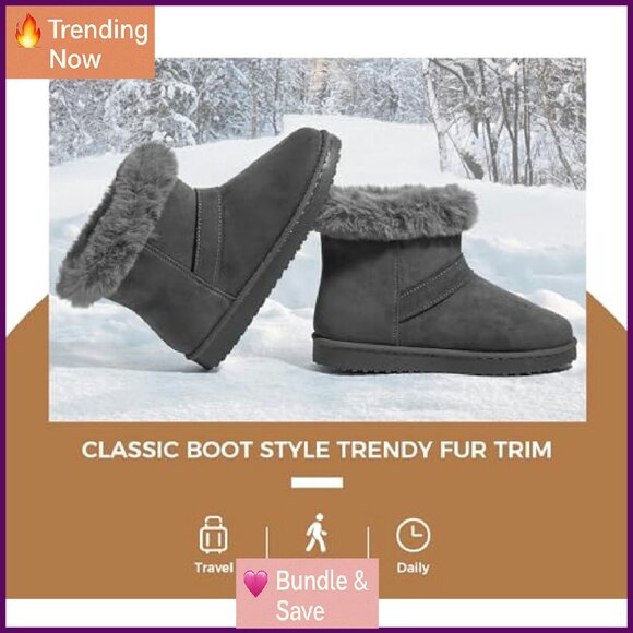 Women's Snow Boots Winter Warm Ankle Booties Suede Fur Lined Water-Resistant - Picture 6 of 8